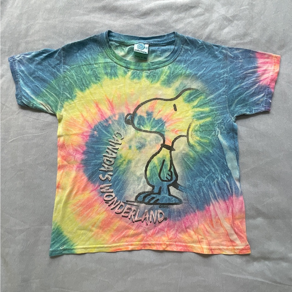 Y2K Rainbow Snoopy Tie-Dye Swirl Baby Tee